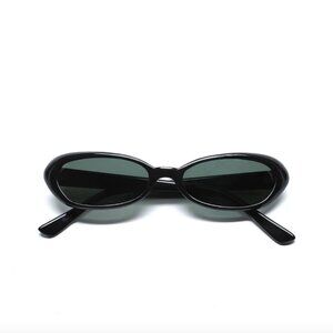 Authentic Vintage 90s Deadstock Slim Black Oval Sunglasses